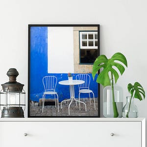 Blau Kunstdruck für Esszimmer Dekor, Óbidos Portugal Reise Fotografie für Küche, 12x18 Cafe Stuhl Kunst, Europa Fotografie Druck Bild 2