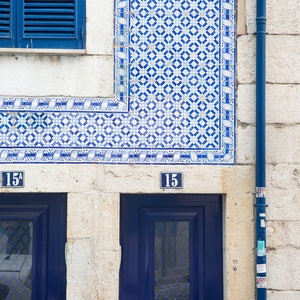 Blue Door Photography Print, Lisbon Portugal Wall Art, Portuguese Tile Home Decor, Alfama Canvas Print, Cobalt Blue Artwork, Office Decor image 2