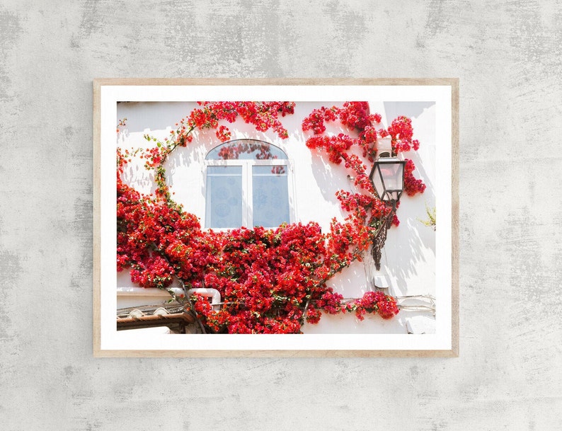 Positano Photography, Bougainvillea Print, Amalfi Coast Art, White and Red Decor, 30x40 Canvas Print, Fine Art Photography, Italian Decor image 3