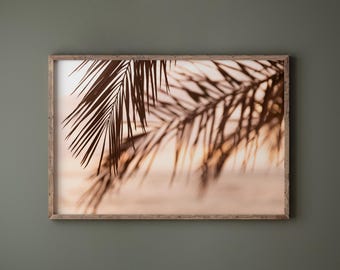 Hawaiiaanse palmen print, blozen roze palmblad kunst, modern tropisch decor, Kawela Beach fotografie, North Shore fotoprints, Oahu kunst aan de muur
