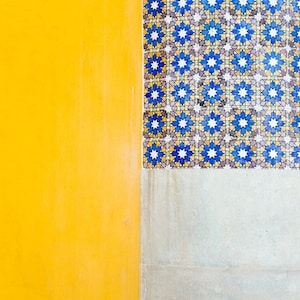Portuguese Tile Print, Yellow and Blue Art, Color Block Print, Portugal Travel Photography, Mustard Yellow Wall Art, Sintra Canvas Art image 3