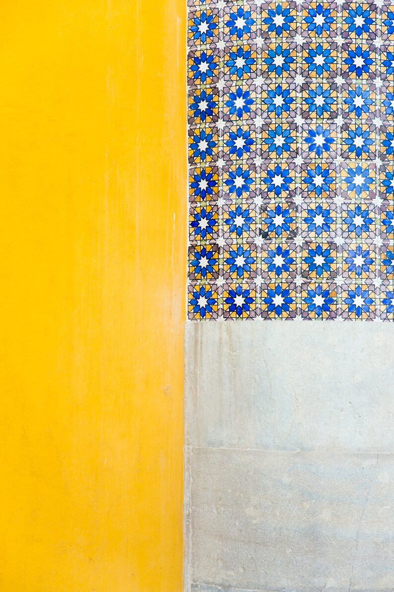 Portuguese Tile Print, Yellow and Blue Art, Color Block Print, Portugal Travel Photography, Mustard Yellow Wall Art, Sintra Canvas Art image 3
