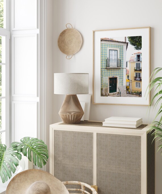 Alfama Lisbon Photography Print, Green and Yellow Portugal Wall Art by Heather Deffense