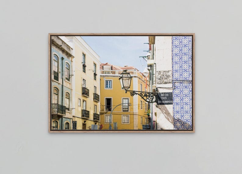 Lisbon Portugal Photography, Yellow and Blue Art Print, Contemporary Living Room Decor, Alfama Travel Wall Art image 6