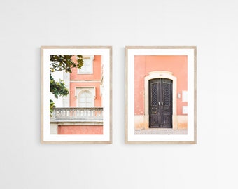 Set of 2 Prints, Coral Pink Decor, Portugal Diptych, Travel Photography, Unframed Art Pair, Sintra Print, Europe Photo, Over Sofa Art Set