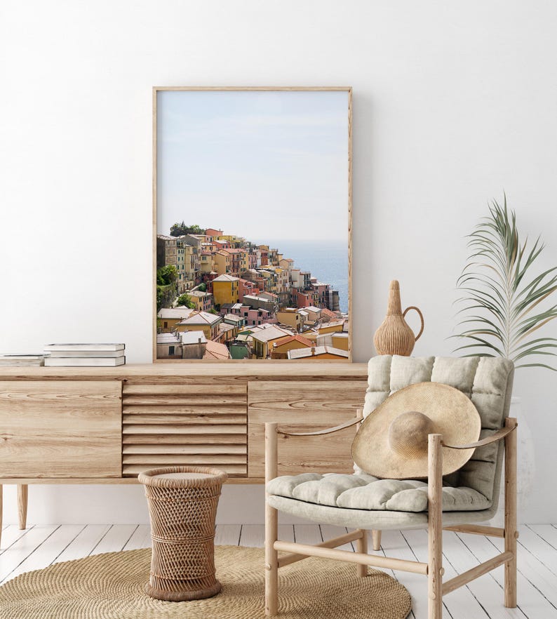 Cinque Terre Italien-tryck, färgglad resefotografi, vertikal pastellkonstverk, Manarola-kustenposter, väggdekor med reslust bild 2