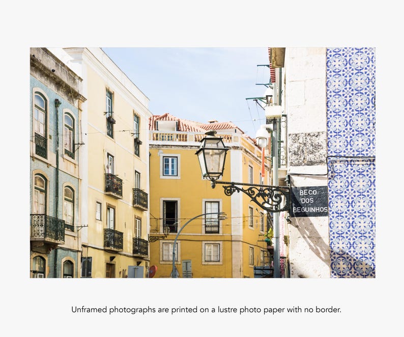 Lisbon Portugal Photography, Yellow and Blue Art Print, Contemporary Living Room Decor, Alfama Travel Wall Art image 3