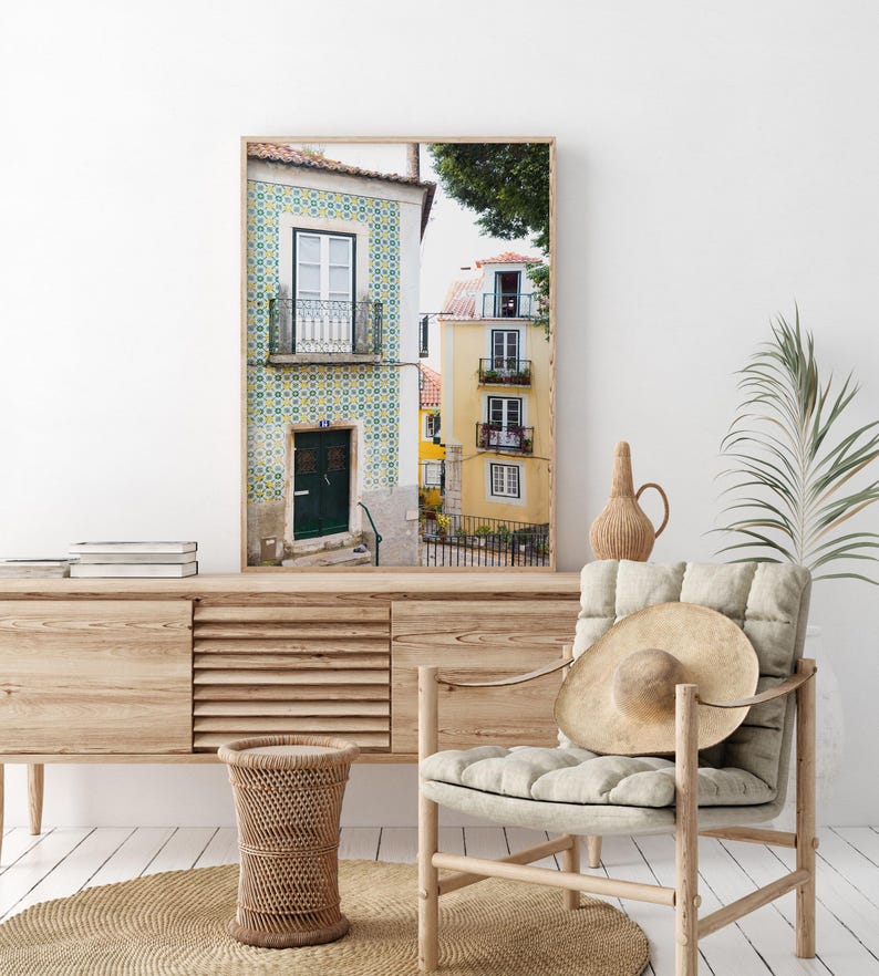 Alfama Lisbon Photography Print, Green and Yellow Portugal Wall Art by Heather Deffense image 3