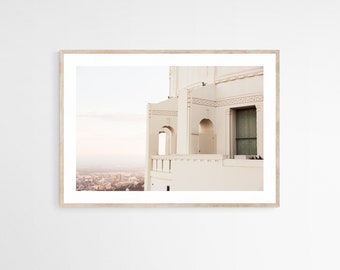 Los Angeles Print for Art Deco Home Decor, Griffith Observatory Architecture Photography of LA Cityscape Canvas Art, California Wall Decor