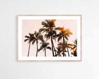 Pink Palm Trees Print, Waikiki Wall Art, Hawaii Bedroom Decor, Pink Tropical Artwork, Feminine Travel Photography Print, Beach Nursery Decor