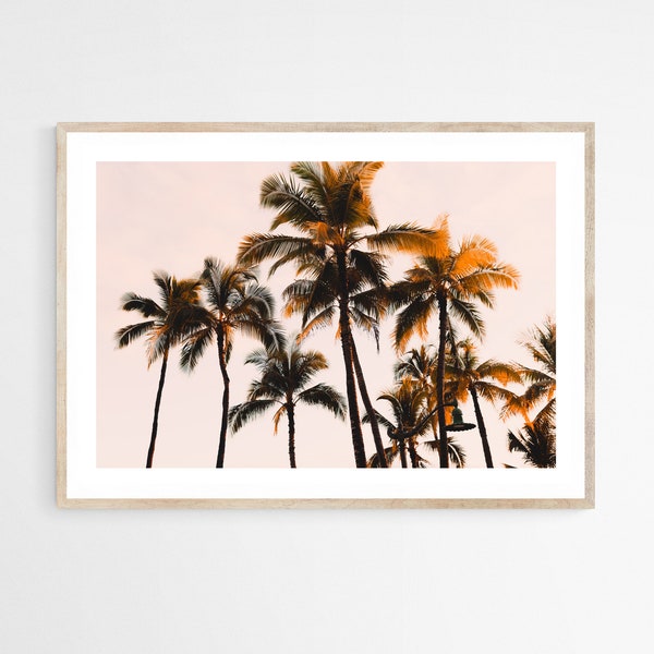 Pink Palm Trees Print, Waikiki Wall Art, Hawaii Bedroom Decor, Pink Tropical Artwork, Feminine Travel Photography Print, Beach Nursery Decor