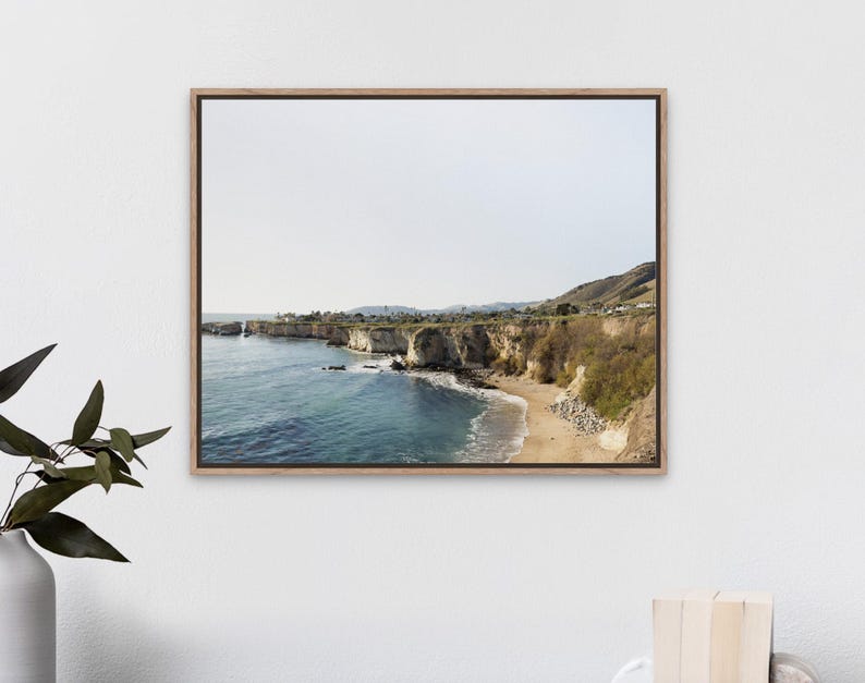 Pismo Beach Print, California Coast Seascape, Beach House Decor, Coastal Photo Framed Canvas