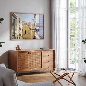 Lisbon Portugal Photography, Yellow and Blue Art Print, Contemporary Living Room Decor, Alfama Travel Wall Art image 2