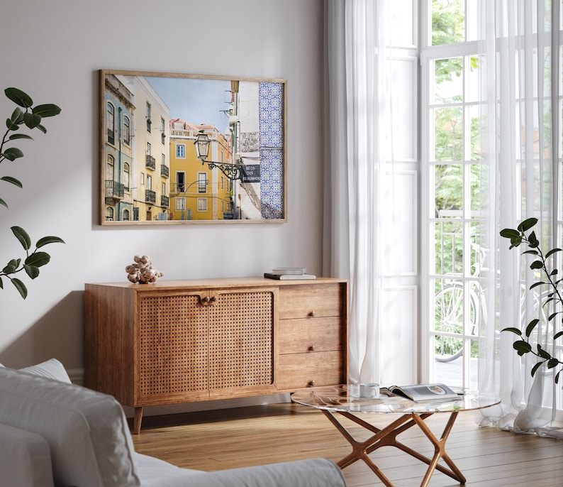 Lisbon Portugal Photography, Yellow and Blue Art Print, Contemporary Living Room Decor, Alfama Travel Wall Art image 2
