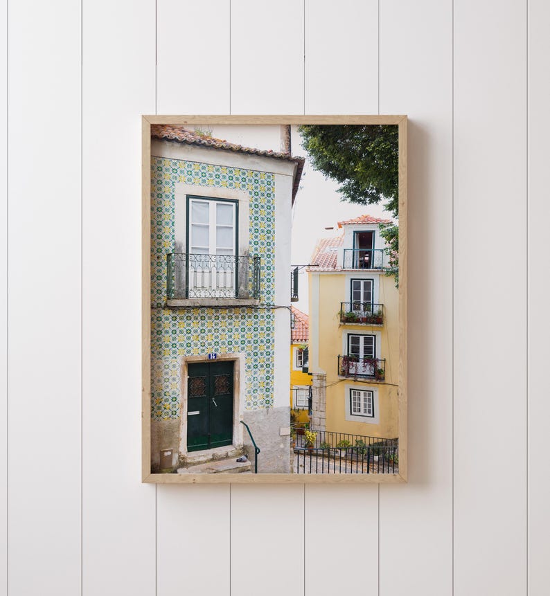 Alfama Lisbon Photography Print, Green and Yellow Portugal Wall Art by Heather Deffense image 2