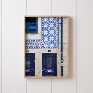 Blue Door Photography Print, Lisbon Portugal Wall Art, Portuguese Tile Home Decor, Alfama Canvas Print, 16x20 Blue Office Artwork