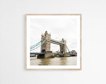 Tower Bridge Wall Art, London Cityscape Print, Contemporary Art Piece, Beige Wall Art Canvas, Framed Neutral Tone Art Large, 12x12 Print