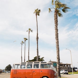 Orange Surf Van Print, Camper Van Decor, Poster for Dorm Room, Southern California Art, Oxnard Beach Photography, Vertical Wall Art for Teen image 2