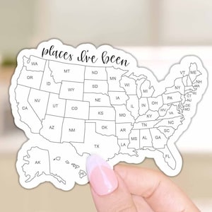 Places I&#39;ve Traveled Sticker | USA Map | Where I&#39;ve Been Sticker | United States Decal | DIY Coloring Sticker | 4 inch