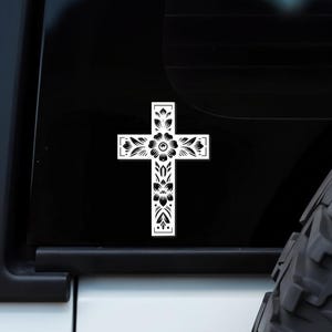 Floral Cross Christian Car Decal - Christian Sticker - Car Window Decal - Vehicle Decals