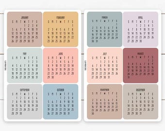 Mini calendarios mensuales de 2026 con pegatinas para agendas, diarios y álbumes de recortes.