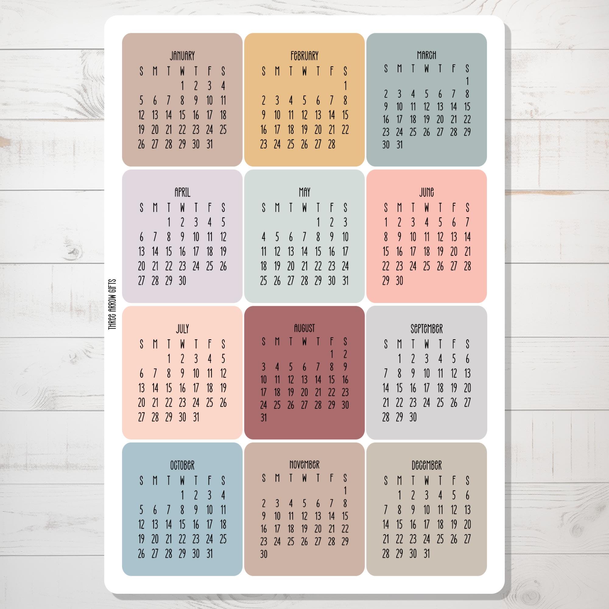 Year at a Glance 2026 Calendar Sticker Sheet for Planners, Journals ...