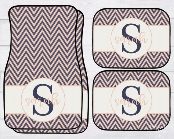 Custom Car Mats Blush And Navy Chevron Personalized Car Etsy