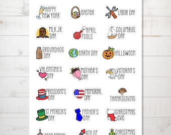 Holiday Planner Stickers, Holiday Stickers, Journal Stickers, Bujo Holiday Stickers, Holiday Planner Sticker Sheet, Scrapbook Stickers