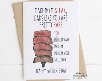 Funny Steak Father's Day Card for Dad - Rare Dad Pun - Birthday Card for Dad