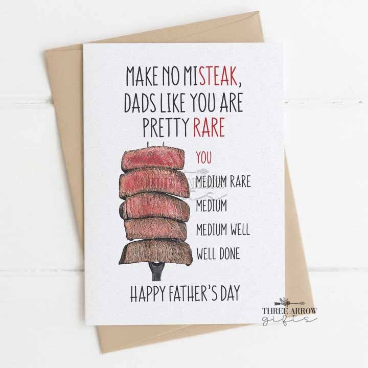 Funny Steak Father's Day Card for Dad - Rare Dad Pun - Brithday Card for Dad