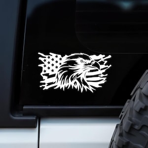 American Flag Eagle Car Decal - Patriotic Sticker - Car Window Decal - Vehicle Decals