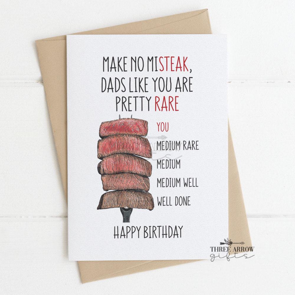 Funny Steak Father's Day Card for Dad - Rare Dad Pun - Brithday Card for Dad  - Etsy