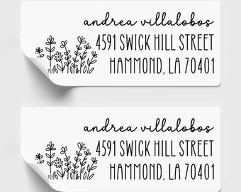 Personalized Floral Feminine Return Address Labels,  Custom Address Stickers
