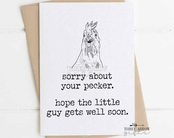 Get Well Soon Card - Sorry About Your Pecker - Vasectomy Day - Thinking of You - Funny Card for Husband - Boyfriend