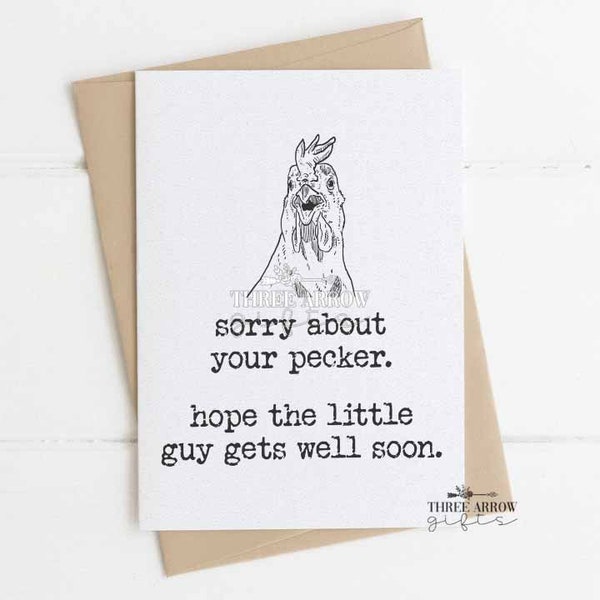 Get Well Soon Card - Sorry About Your Pecker - Vasectomy Day - Thinking of You - Funny Card for Husband - Boyfriend