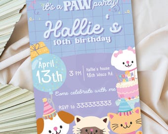 Puppy & Kitten Birthday Invitation: Girls Pet Party (Digital Download)