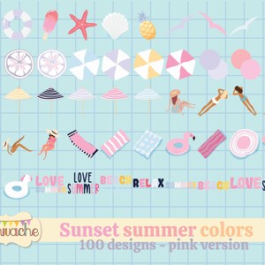 Summer clipart, beach clipart, summer party clipart, vintage summer design, ice cream clipart, pool party clipart 100 designs in PNG in HQ