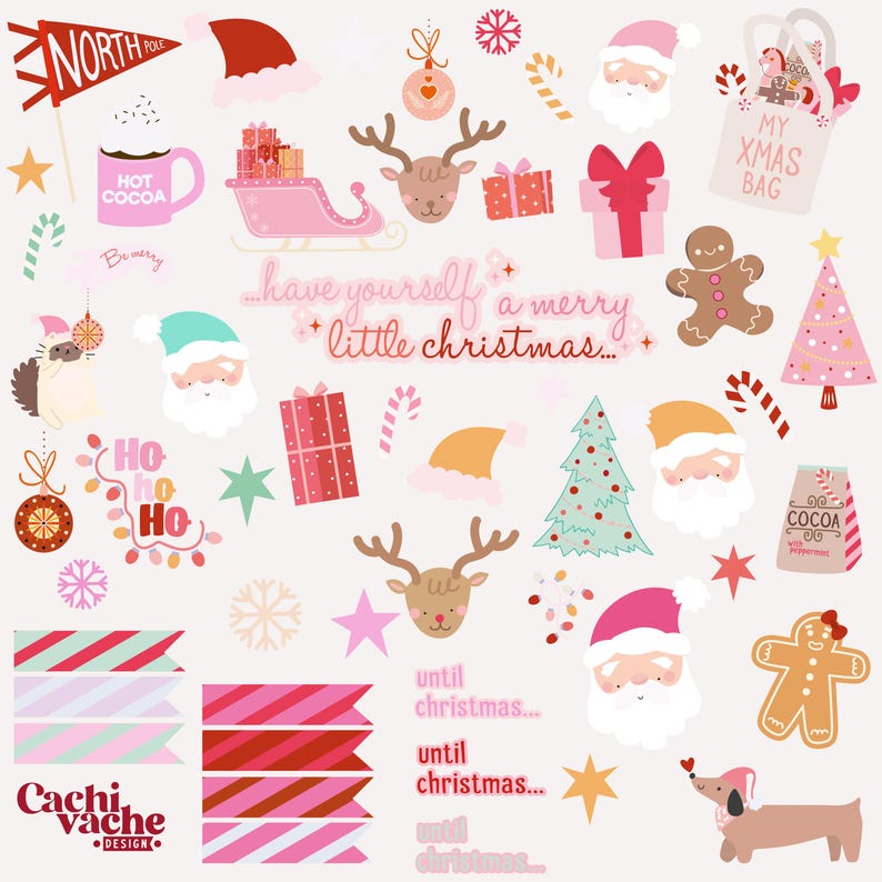 Christmas Clipart Set, Pink Holiday Glam Girl PNG, Cozy Cute Winter ...