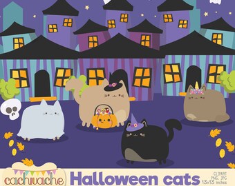 halloween cats clipart, halloween images with cute costume cats and halloween accesories - png and jpg HQ, 12x12 in, background included