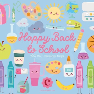 Back to School Clipart - 100 Back to School PNG for Digital Download ...