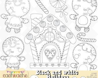 Outline gingerbread clipart, outline clipart, Outline christmas clipart, gingerbread house clipart , digital download- 2 file types in PNG