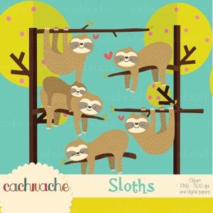 Sloth clipart, sleepy sloth clipart, cute animals clipart, animal clipart in PNG and JPG files in High Quality