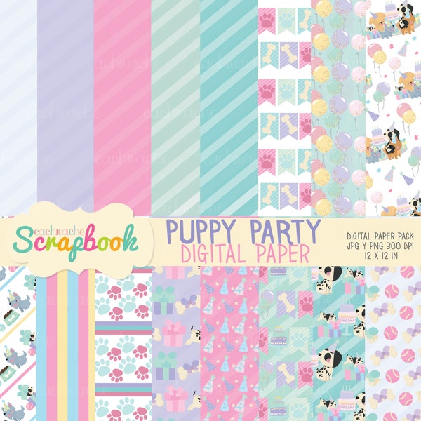 dog digital paper, puppy clipart, puppy digital paper, special for a dog party themed design - JPG and PNG files in HQ