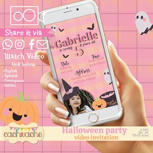 Halloween party video invitation, halloween party, halloween decoration, pink halloween invitation, Play, Send, and share, digital animation