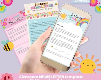 Classroom Mobile Newsletter Templates for Teachers – Classroom Website Newsletter Canva Template, Digital Download