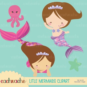 Cute Mermaid Clipart - Young Mermaid girls clipart for Under the Sea Decoration