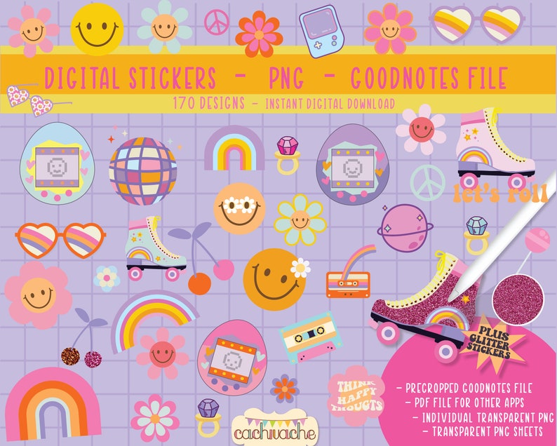 Retro Digital Stickers for GoodNotes - 90s elements stickers
