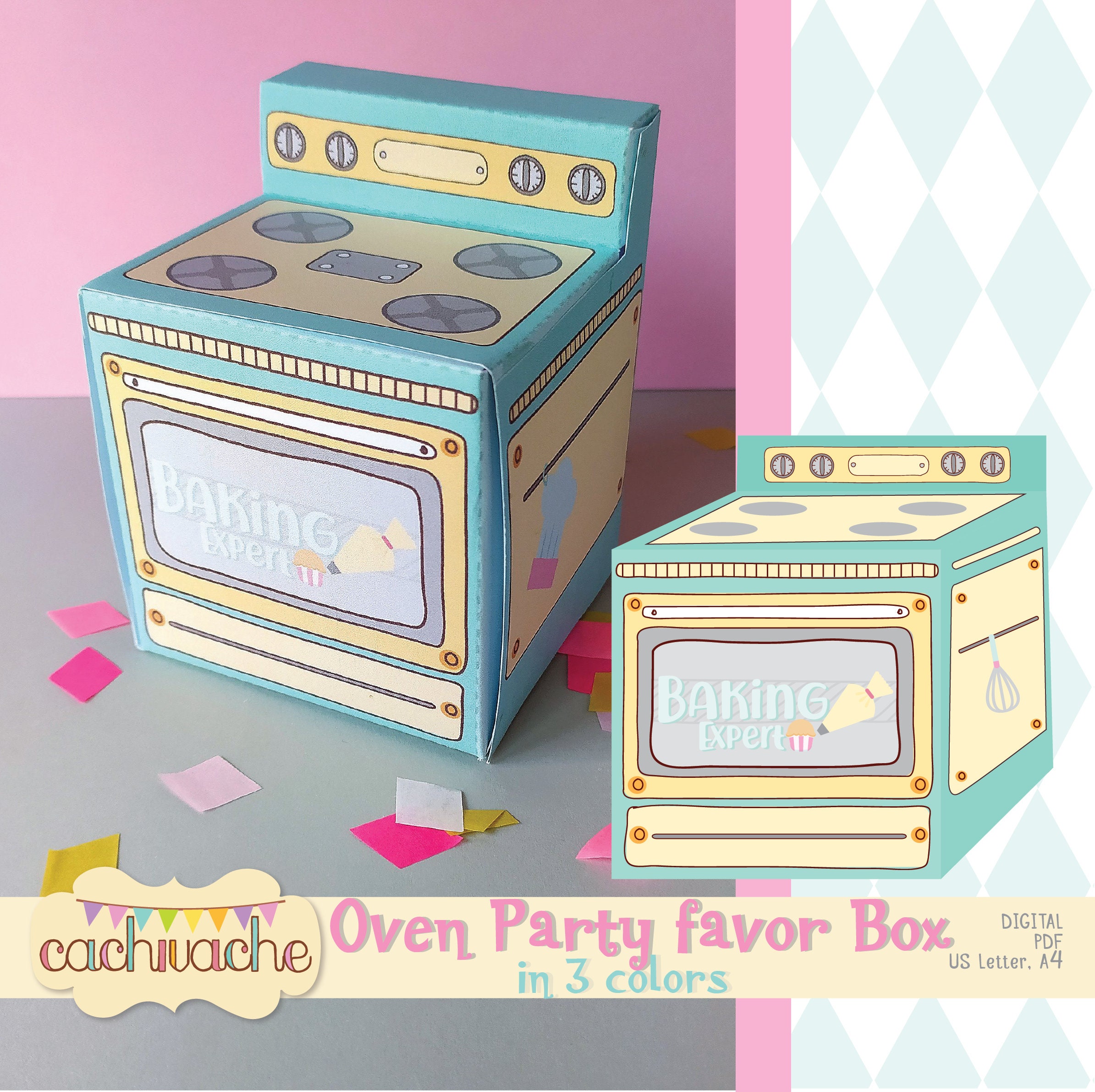 Oven party box, party favor digital box, party printable PDF kit - Instant Download in HQ ( paper size US Letter / A4)