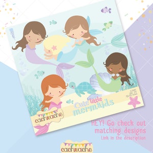 Cute Mermaid Clipart - Young Mermaid girls clipart for Under the Sea Decoration
