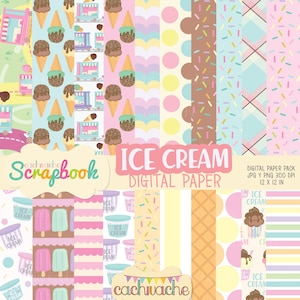 Carta digitale per gelato, clipart di gelato, 20 disegni di gelato colorati, clipart estive in alta definizione - JPG e PNG